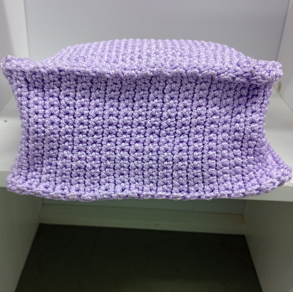 Lavender Knit Handbag with Wooden Handles - Picture 5 of 12